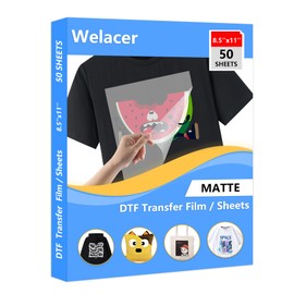 50 Sheets DTF Transfer Film Paper 8.5x11 Inch Double Sided Thick Clear Pretreat Sheets, PET Heat Transfer Paper for Inkjet Printer DTG Printer Direct Print On T Shirts Textile(Hot&Cold Peel)