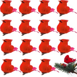 GXXMEI 20PCS Christmas Mini Cardinal Clip on Tree Ornaments Bird Decorations Approx. 2.36 Inch Long Bright Red Velvet & Feathers Wreaths Garland Centerpieces Decoration Crafts
