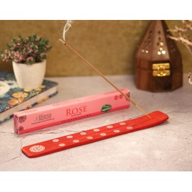 Bless-International Traditional-Handmade-Burner Wooden-Incense-Stick-Holder Ash-Catcher-Stand for-Aromatherapy-Meditation-Yoga (Fire Red) 10 Inches, Pack of 1