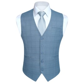 HISDERN Chaleco de traje para hombre, chaleco de vestir a cuadros para hombre, ajuste delgado, chaleco formal de negocios, esmoquin V-Ncek, chaleco liso para boda, A-azul cielo , 3X-Large