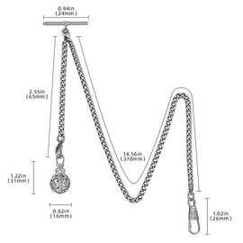 BOSHIYA One Albert Silvery Bracelet with Flower Ball Pendant,Pocket Chain for Men，Pocket Watch Chain ，Adjustable Length