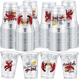 Havawish 100 Pcs Plastic Crawfish Cups Bulk 12 oz Clear Tumblers Disposable Plastic Cups Decoration for Crawfish Boil Mint Julep Party Supplies Seafood Favors Gift