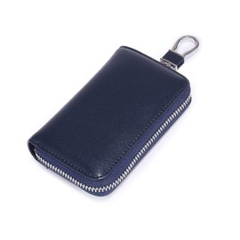 Genuine Leather Key Holder Bag with 4 Card Slot & 6 Hooks & 1 Access Card,Key Case Car Key Holder Wallet for Men Women (Royal Blue Plus)