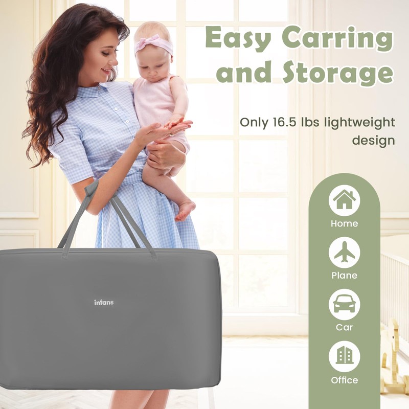 INFANS Baby Bassinet Bedside Crib, Newborn Sleeper w/Large Storage Basket,