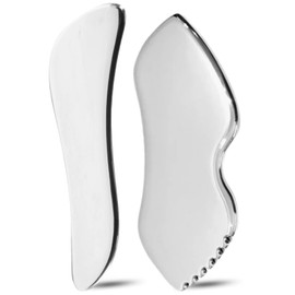 Facial Massage Gua Sha Tools Stainless Steel Scraper Face Lift Anti Aging Skin Tightening Cooling Metal Contour Reduce Puffiness Face Care Massage for Eyes Neck