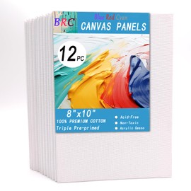 Canvas Board, 12 Pack Canvas Panels for Painting,100% Cotton, Acid-Free Ready to Paint for acrylics Oil Watercolor Gouache, Triple Pre-Primed Non-Toxic for Multiple Painting Media (8"x10"-12Pack)