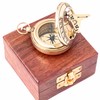 Marine Sundial Compass with Nautical Solid Wooden Box Vintage Brass