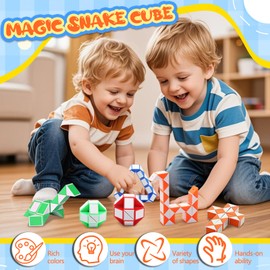 LURNODY 15 Pieces 24 Blocks Magic Snake Set, Mini Magic Snakes, 3D Puzzle Magic Snake Toy, Small Gifts for Children Toy Give Aways Children's Birthday Party Favours