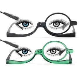 SODQW 2 Packs Makeup Reading Glasses for Women Round One Eye Rotating Magnifying Cosmetic Readers Make Up Eyeglasses