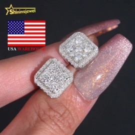 USA WAREHOUSE Moissanite 11mm Square Stud Earrings Real Gold Plated Iced Out Ear Studs Pass Diamond Tester Hip Hop 925 SilverColor: Gold
