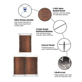 Heavy Duty Upholstery Thread,3 Spools Durable Bonded Nylon, High-Strength & Fade-Resistant, 218 Yds/Spool for Sewing Machines, Leather, Denim, DIY Crafts | Brown