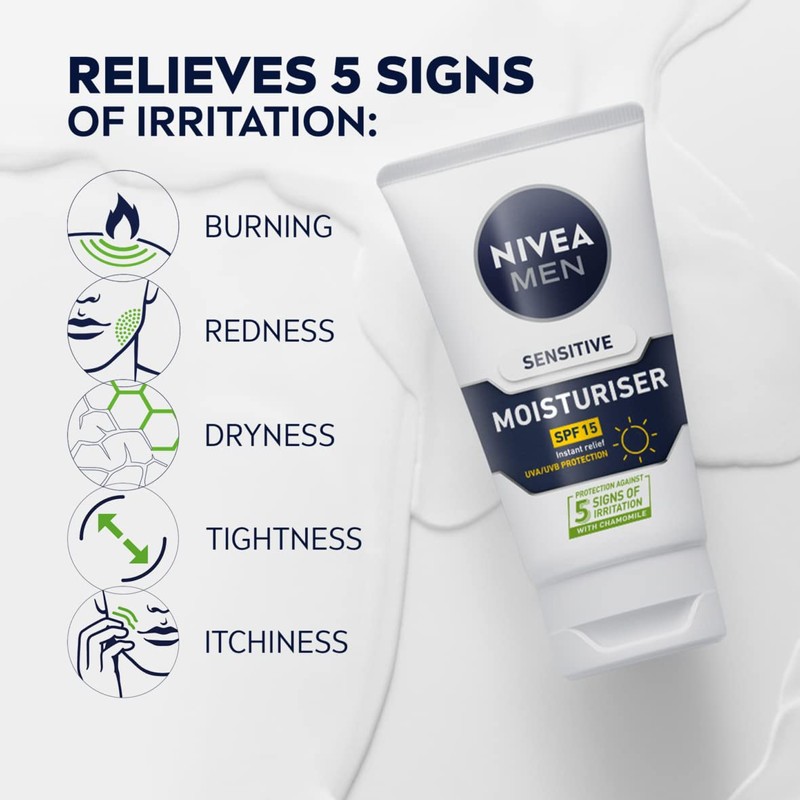 NIVEA MEN Sensitive Face Moisturiser SPF15 (75ml), 0% Alcohol Moisturiser