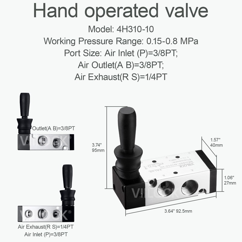 VIILOCK Pneumatic Air Hand Lever Valve, 5 Way 2 Position
