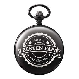 TREEWETO Pocket Watch with Engraving Chain Men's Black Gift for Birthday Father's Day Father, black, Classic