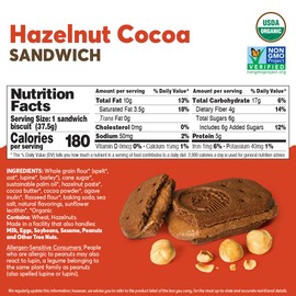 Olyra Hazelnut Cocoa Sandwich Breakfast Biscuits, Healthy Snacks for Adults and Kids, Low Sugar, High Fiber, Organic Vegan Cookies, with Ancient Greek Grains, USDA Certified Organic, Non GMO, 24 Packs