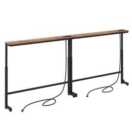 Kitstorack Kitstorack 2-Pack Rustic Brown Narrow Console Table Behind Sofa Couch, Design with Adjustable Height (25"-33") & Built-in Power Outlets, Includes 6.5' Power Cord - 5.9" D x 79" L