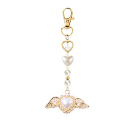 Agromusk Gold Bow Keychain Bag Charms for Women Angel Wings Heart Pearl Beaded Purse Charms Coquette Aesthetic Key Chain Jewelry Elegant Decor Accessories Pendant