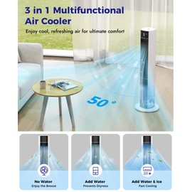 Oylus Evaporative Air Cooler - 38inch Swamp Cooler, Cooling Fans that Blow Cold Air for Bedroom, Portable Cooling Tower Fan with 3L Water Tank, Ice Packs, Remote Control, 3 Speeds (White)