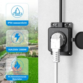 Outdoor Socket, Waterproof, Distribution Box, Outdoor Waterproof, 1 Compartment Outdoor Socket, Protective Contact Sockets with Hinged Lids, IP54 - Black - for Garden, Outdoor, Wet Rooms, Outdoor Use
