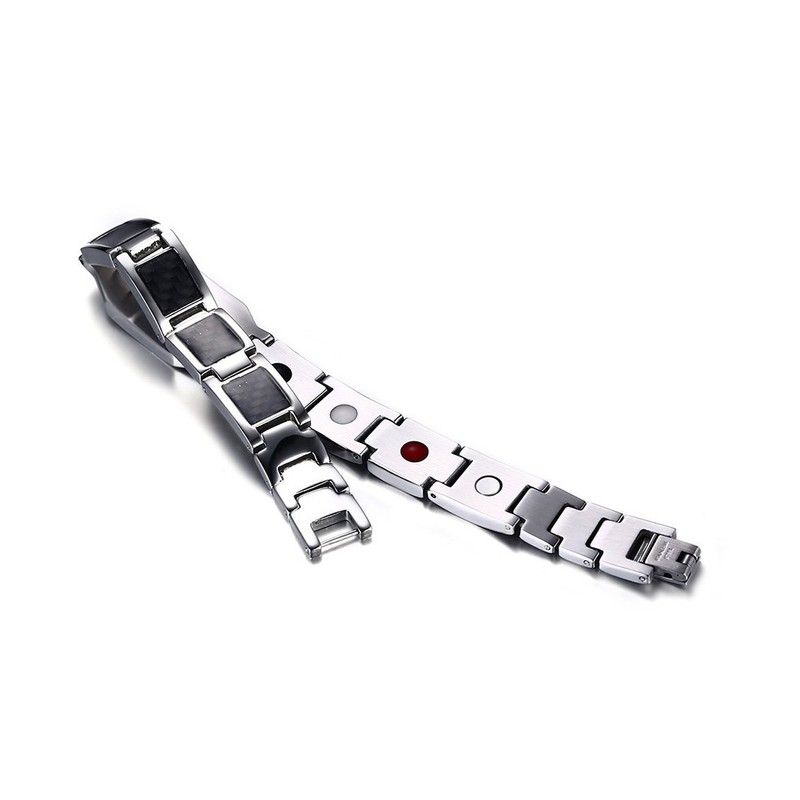 Rockyu Men's Men’s Bracelet, Titanium, Silver, Plated, Masonic Engraving, Magnetic,