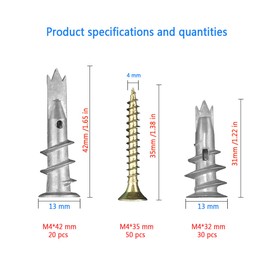 100 Pcs Plasterboard Fixings Heavy Duty,Metal Wall Plugs And Screws,Self Drill Drywall Fixings Set,Cavity Raw Plugs,Dry Wall Anchor For Plaster Boards,Composite Boards,Wooden Boards (100, Silver)
