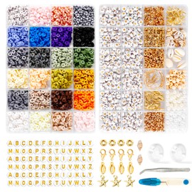 NATASIS 8000 Pieces Polymer Clay Beads Set 6mm for Bracelet jewerly Making kit,DIY Threading Beads with Golden Letter Beading Kits,Creative Gift for Bracelet,Earrings,Necklace,Rings