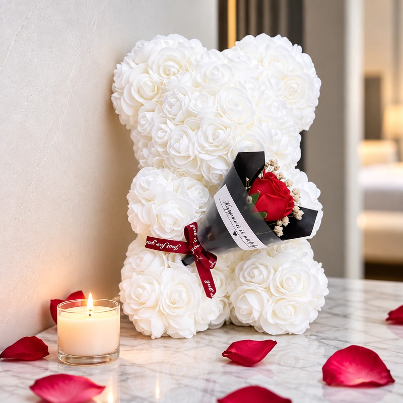Rose Teddy Bear for Romantic Gifts – Artificial Rose Bouquet
