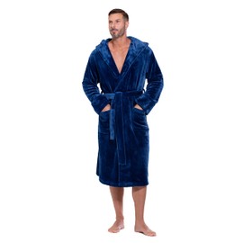 Turquaz Plush Robes For Men, Soft Fuzzy Hooded Mens Bathrobes, Long Comfy Robe For Men