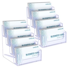 Uniclife 2 Pack Acrylic Business Card Holder for Desk 4 Slots Clear Business Card Display Stand for Men & Women Desktop Business Card Organizer Card Stand for Office Home Exhibition, 240 Card Capacity