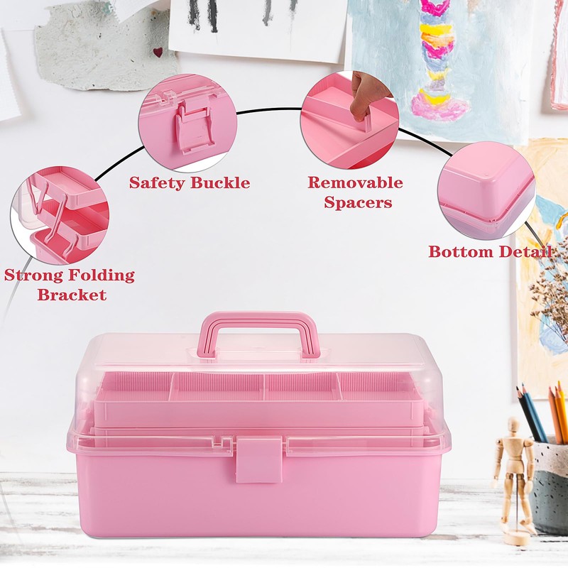 BTSKY 3-Layer 16-Inch Clear Plastic Dividing Storage Box Craft Organizer