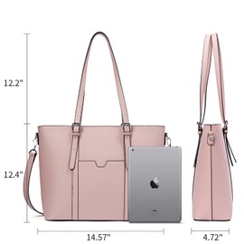 Telena Laptop Tote Bag for Women Leather Briefcase Vintage Shoulder Handbag Work Purses Pink