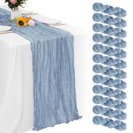 Aktor 12 Pack Dusty Blue Table Runner Boho Cheesecloth Table Runner Semi Sheer Gauze Fabric Table Runner for Wedding Birthday Baby Shower Party Boho Table Decoration（Dusty Blue）