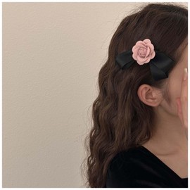 Xduargs Bow Hair Clips Satin Bow Hair Clip Barrette Silk Bow Hair Clip Barrette Camellia Bow Hair Clip Satin Ribbion Bow Knot Hair Pin Clip Camellia Flower Hair Clips (Black)