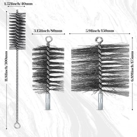 Sinmoe Stove Pipe Brush Set 80 mm 150 mm Boiler Brush Wire 4 cm Wire Tube Brush Total Length 30 cm Chimney Brush with Flexible Flex Rod 100 cm Chimney Sweep Wire Brushes for Fireplace Boilers