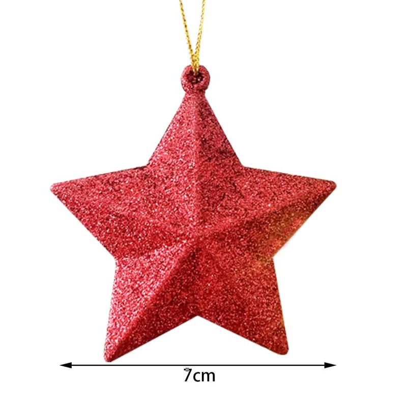 6 PCS Red Star Hanging Baubles Ornaments, 3D Glitter Star