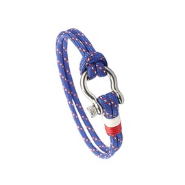 BIYONGDE Blue Nautical String Sailor Rope Wrap Bracelet Wristband Bangle Steel Screw Marine Anchor Shackles, Two-row
