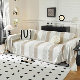 LUFEIJIASHI Boho Couch Covers for Sofa Non Slip Sofa Covers Washable Couch Covers for 3 Cushion Couch Sofa Pet Friendly Sectional Couch Cover Blanket Furniture Protector for Dogs (Khaki, 91"x134")