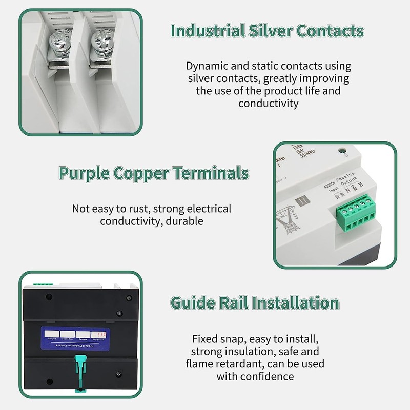 AC110V 100A Dual Power Automatic Transfer Switch 35mm Rail Mounting