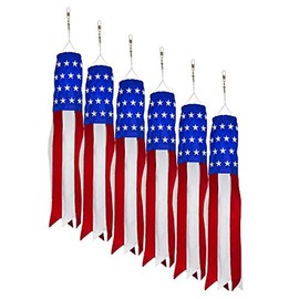 In the Breeze 5034 Stars & Stripes Windsock-Patriotic Hanging Decoration, 18 Inch, Embroidered Stars and Stripes (6-Pack)