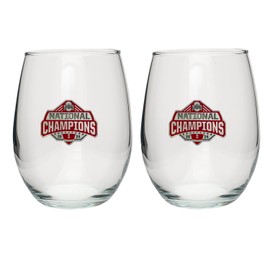 Ohio State Buckeyes National Championship 24-25 Football Stemless Glass Goblets – Set of 2 | 15 OZ Goblet Wine Glasses | Expertly Crafted Pewter Glass