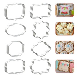 8 PCS Plaque Frame Cookie Cutters, Stainless Steel Plaque Plate Cookie Cutter Fondant Cake Decorating Tools for Birthday Wedding Baby Shower Christmas Cookies Fondant Decorations