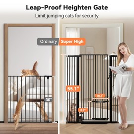 COMOMY 55.1" Extra Tall Pet Gate for Cats, 29.5-40.6" Extra Wide Cat Gate with Adjustable Cat Door, Pressure Mounted Easy Walk Through Pet Gate with Door for Stairs, Doorways, Kitchen(Black)