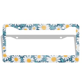 Uanvaha Blue Daisy Decorative License Plate Frame Spring Summer Wildflower Daisy Flowers Floral Aluminum License Plate Cover Holder US Standard for Men Women, 2 Holes
