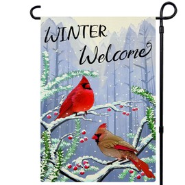Winter Garden Flag 12x18 Inch Double Sided Welcome Winter Cardinal Birds Small Seasonal Winter Flag Yard Outdoor Flag Decoration