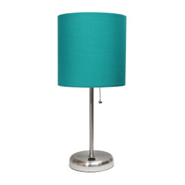 Limelights LT2044-TEL Stick USB Charging Port and Table Lamp, Brushed Steel/Teal