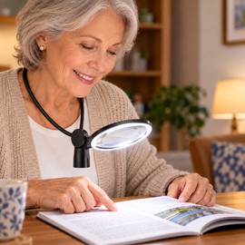 10X Neck Wearing Magnifying Glass, Rechargeable Hands-Free Magnifier for Reading, Crafts & Repair