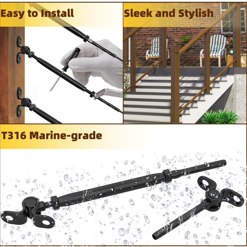 Toscoco 20 Pack 1/8" Black Cable Railing Kit - 180