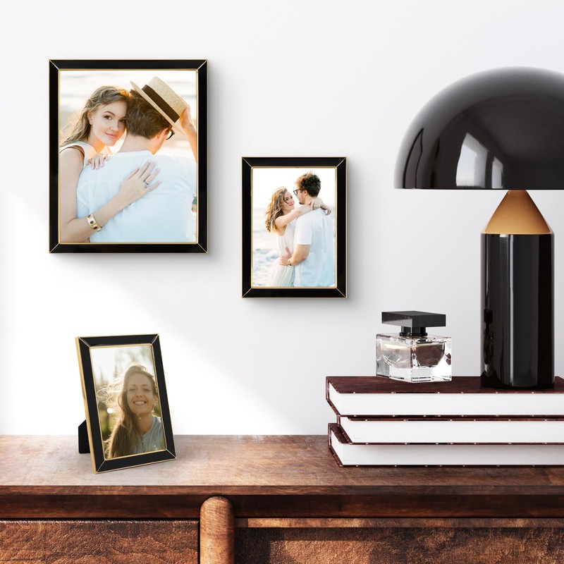 Frametory, Enamel Picture Frame - 4x6 Gold Metal Edge Black