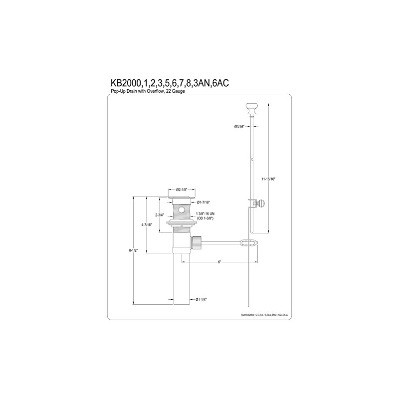 Kingston Brass KB2005 Designer Trimscape 22 Gauge Drain Pop-Up Assembly,