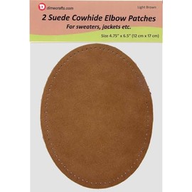 -2 Sew-on Large Natural Suede Leather Elbow Patches Size 4.75 in x 6.5 in w/Perforated Edges for Easy Sewing - (Light Brown)
